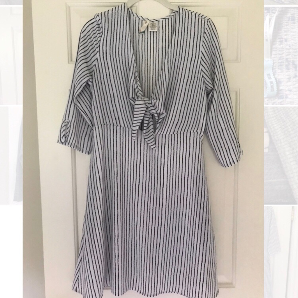 3/4 Sleeve Stripped Mini Dress